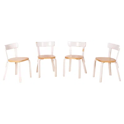 Pre-owned Artek Set Of Four Early Alvar Aalto Model 69 Dining Chairs For , Finland In Brown