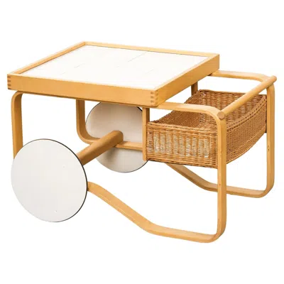 Pre-owned Artek Vintage Alvar Aalto Tea Trolley 900, Rattan & Ceramic, Finland, 1960s In Brown