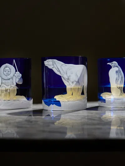 Artel Arctic Hand-engraved Crystal Old Fashioned Tumbler  Abask Luxury Gift In Blue