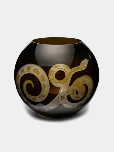 Artel Cabinet Of Curiosities Hand-engraved Crystal Round Vase  Abask Luxury Gift In  Green