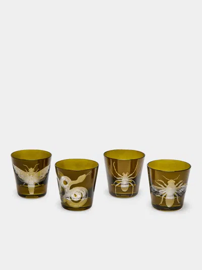 Artel Cabinet Of Curiosities Hand-engraved Crystal Shot Glasses (set Of 4)  Abask Gift Set In Green