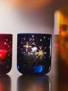 Artel Fireworks Hand-engraved Crystal Votive Candle Holders (set Of 2)  Abask Gift Set In  Blue