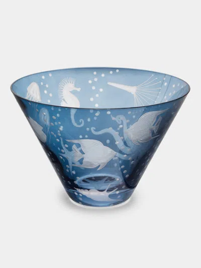 Artel Frutti Di Mare Hand-engraved Crystal Bowl In Blue
