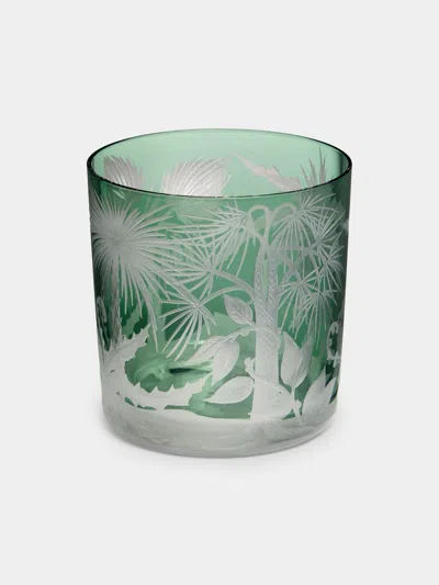 Artel Primeval Palms Hand-engraved Crystal Tumblers (set Of 4)  Abask Gift Set In Green