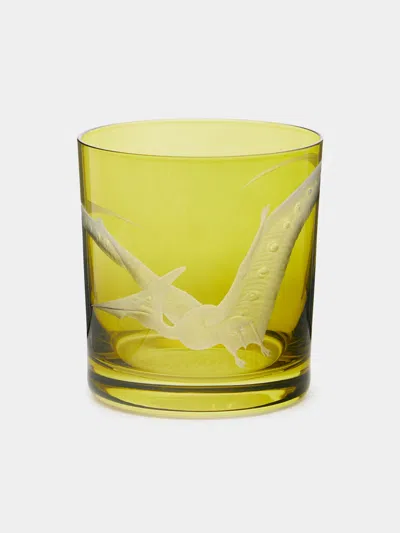 Artel Pterodactyl Hand-engraved Crystal Glass  Abask Luxury Gift In Green