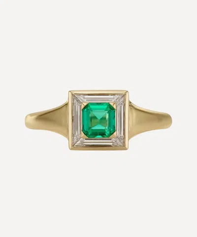 Artemer 18ct Gold Emerald And Trapeze Diamond Art Deco Ring