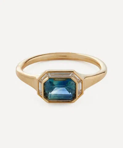 Artemer 18ct Gold One-of-a-kind Parti Sapphire And Trapezoid Diamond Engagement Ring