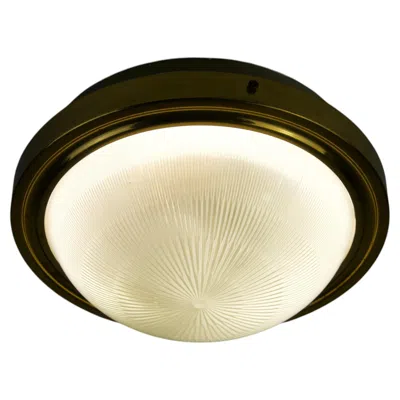Pre-owned Artemide 1 Of 2 Brass And Glass Flush Mounts, 1960s, Italy In Beige