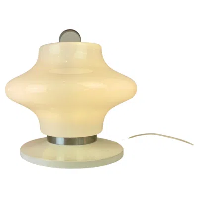 Pre-owned Artemide 1960s Murano Table Lamp In Opaline Glass And Stainless Steel In Sand