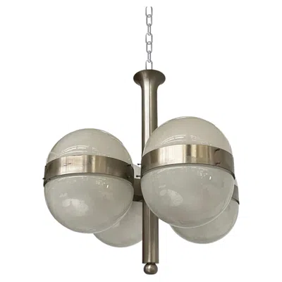 Pre-owned Artemide Italian Mid-century Modern Chandelier Tetraclio By Mazza For , 1960s In Transparent