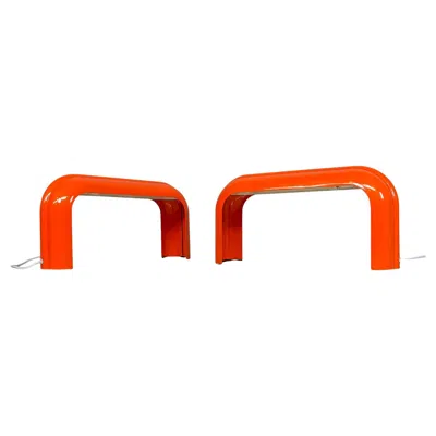 Pre-owned Artemide Italian Space Age Orange Metal Table Lamp Eco By Annichini For , 1970s