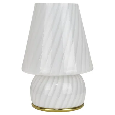 Pre-owned Artemide Midcentury White Murano Glass And Brass Italian Mushroom-shaped Table Lamp 1960s