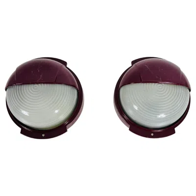 Pre-owned Artemide Pair Of Midcentury Metal And Glass Wall Lamps, Italy, 1960s In Transparent