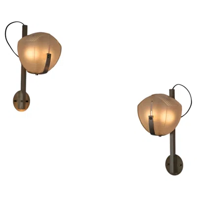 Pre-owned Artemide Pair Of 'omicron' Sconces By Vico Magistretti For  In Brown