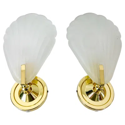 Pre-owned Artemide Pair Of Shell Shaped Brass And Glass Wall Lamps, 1980s In Sand