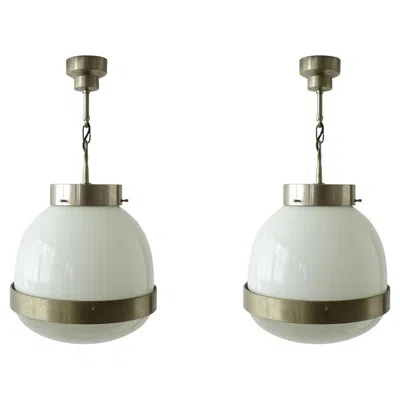 Pre-owned Artemide Sergio Mazza Pair Of Large Delta Ceiling Lamps For , Italy 1960s In Transparent