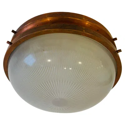 Pre-owned Artemide Sergio Mazza Sigma 196o Italian Mid Century Flush Ceiling Lamp In Brown