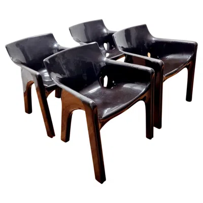 Pre-owned Artemide Set Of 4 Italian Gaudi Chairs By Vico Magistretti For , Italy 70s In Black