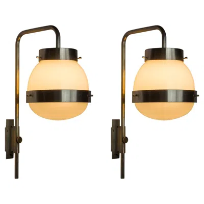 Pre-owned Artemide Set Of Two "delta" Glass Sconces By Sergio Mazza For , Italy, 1960s In Orange