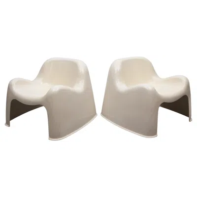 Pre-owned Artemide Space Age Set Of Two "toga"  Lounge Chairs Designed By Sergio Mazza In Sand