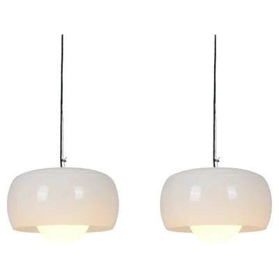 Pre-owned Artemide Vico Magistretti Omega Opal Glass Pendant Lamps, Italy, 1960 In Sand