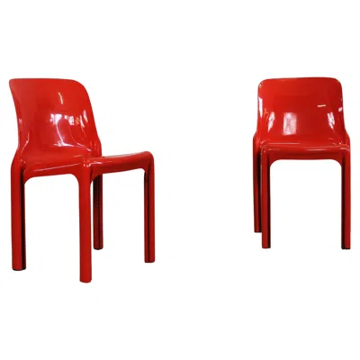Pre-owned Artemide Vico Magistretti Set Of Two Red Selene Chairs By  1970s