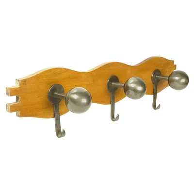 Pre-owned Artemide Walnut And Burnished Brass Wall Coat Rack "attaccapanni" By Mazza For  In Brown