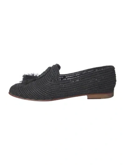Pre-owned Artemis Design Co. Raffia Tassel Accents Loafers In Black