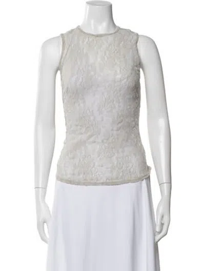 Pre-owned Artemis Diciero Lace Pattern Crew Neck Top In Neutrals