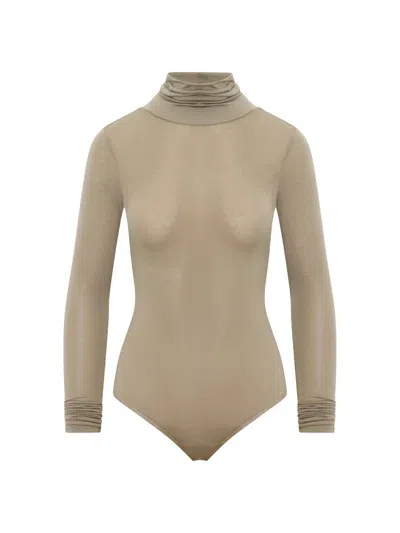 Artemis Diciero Women's Marina Long-sleeve Sheer Bodysuit In Brown
