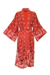 Artemis Muse Women's Asanoha & Peony Embroidered Terracotta Fully Lined Long Kimono In Red