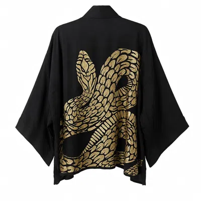 Artemis Muse Women's Black Artist Collab - Rachel Ahmad X  Gold Snake Embroidered Kimono In Multi