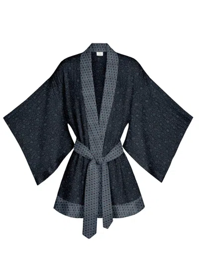 Artemis Muse Women's Black / Blue / Grey One Of A Kind Recyled Sari Kimono Unique One Hundred And Three