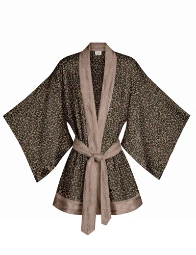 Artemis Muse Women's Black One Of A Kind Recyled Sari Kimono Six In Brown