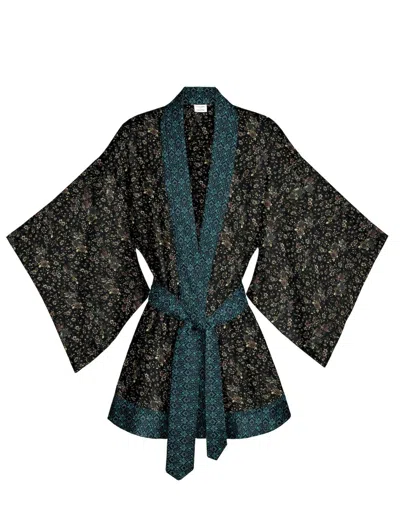 Artemis Muse Women's Black One Of A Kind Recyled Sari Kimono Unique One Hundred And Twenty One