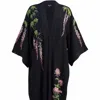 Artemis Muse Women's Black / Pink / Purple Wisteria & Chrysanthemum Embroidered Black & Pink Fully Lined Long Kim