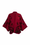 Artemis Muse Women's Black / Red Black Embroidered Butterflies Wine Short Kimono In Red