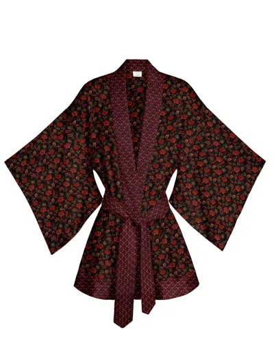 Artemis Muse Women's Black / Red One Of A Kind Recyled Sari Kimono Unique Ninety Three In Black/red
