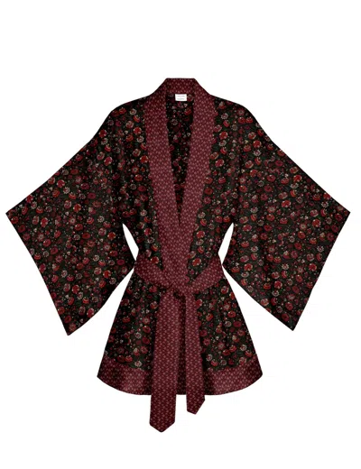 Artemis Muse Women's Black / Red One Of A Kind Recyled Sari Kimono Unique Sixty Three