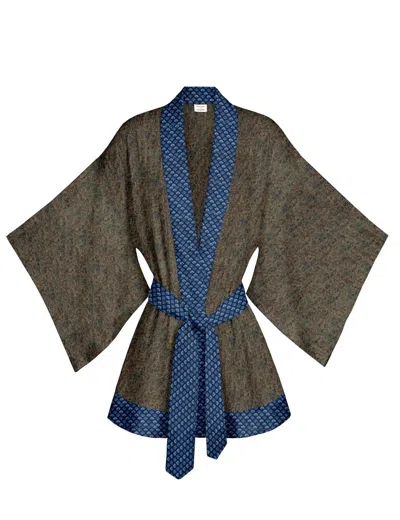 Artemis Muse Women's Blue / Brown One Of A Kind Recyled Sari Kimono Unique Ninety Seven In Blue/brown