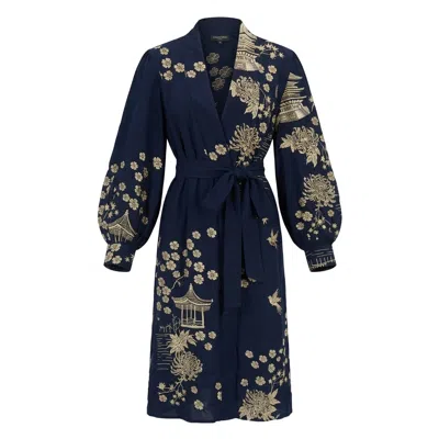 Artemis Muse Women's Blue Gold & Navy Pagoda Artemis Dress