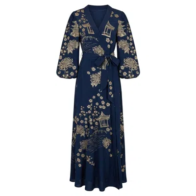 Artemis Muse Women's Blue Gold & Navy Pagoda Hera Dress