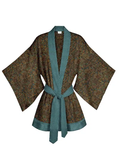 Artemis Muse Women's Blue / Gold / Brown One Of A Kind Recyled Sari Kimono Unique One Hundred And Sixteen In Multi