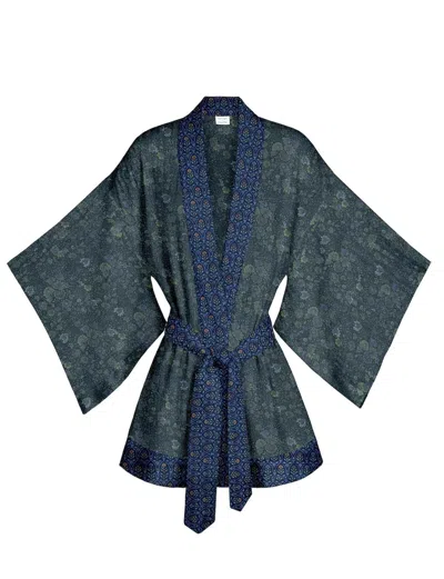 Artemis Muse Women's Blue / Grey One Of A Kind Recyled Sari Kimono Unique Eighty Three In Blue/grey
