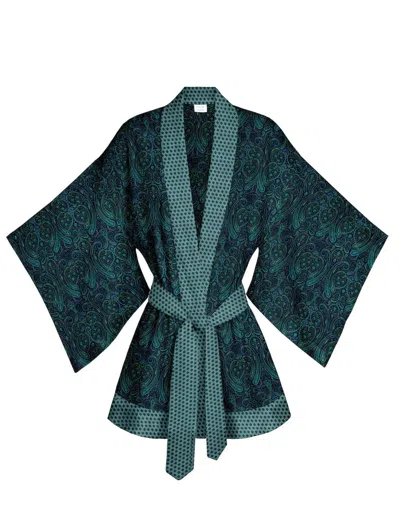 Artemis Muse Women's Blue One Of A Kind Recyled Sari Kimono Unique Eighty Six