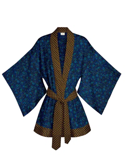 Artemis Muse Women's Blue One Of A Kind Recyled Sari Kimono Unique Fifty Two
