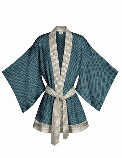 Artemis Muse Women's Blue One Of A Kind Recyled Sari Kimono Unique Thirty In Animal Print