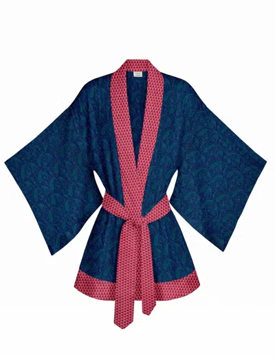 Artemis Muse Women's Blue / Pink One Of A Kind Recyled Sari Kimono Unique Ninety Five In Blue/pink