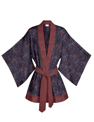 Artemis Muse Women's Blue / Pink One Of A Kind Recyled Sari Kimono Unique Seventy