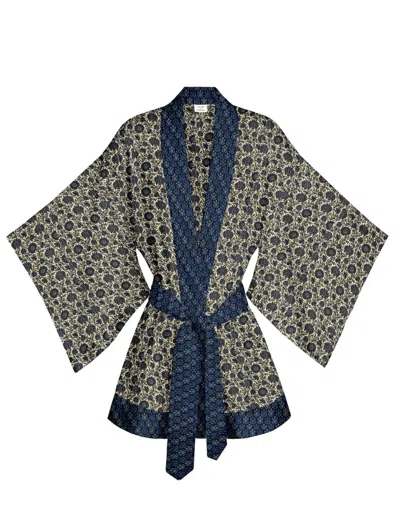 Artemis Muse Women's Blue / White One Of A Kind Recyled Sari Kimono Unique Seventy Eight